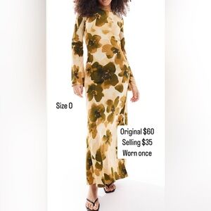 ASOS Olive and Cream Floral Long Sleeve Dress